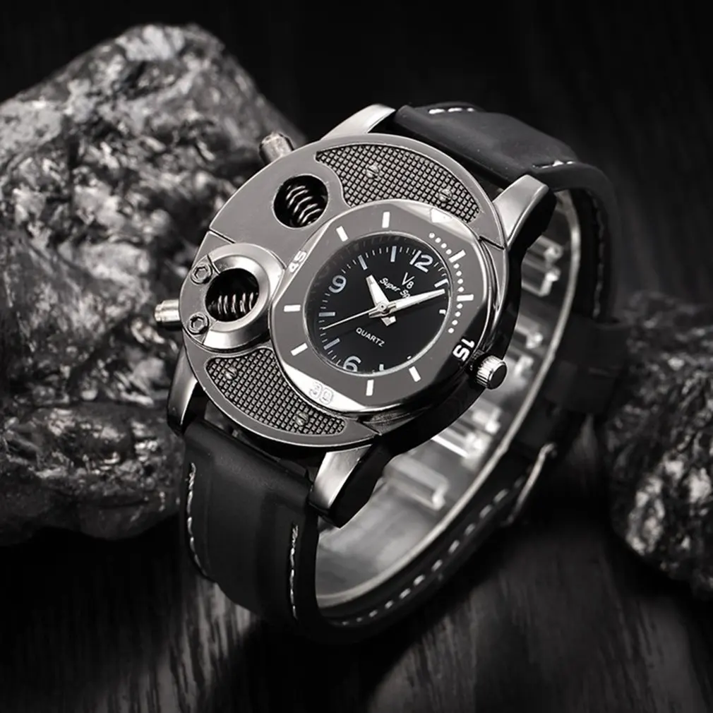 V8 мужские повседневные наручные часы для отдыха, кварцевые мужские часы с двойным перемещением, супер скоростные часы, уникальный стиль, черный аналог для подарков