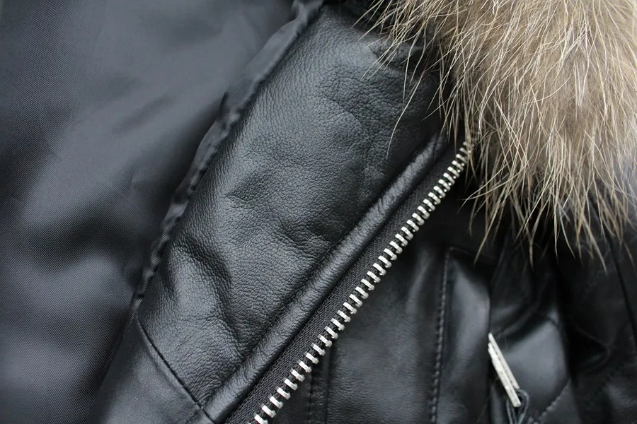 genuine sheepskin leather jacket with real big raccoon fur collar (18)