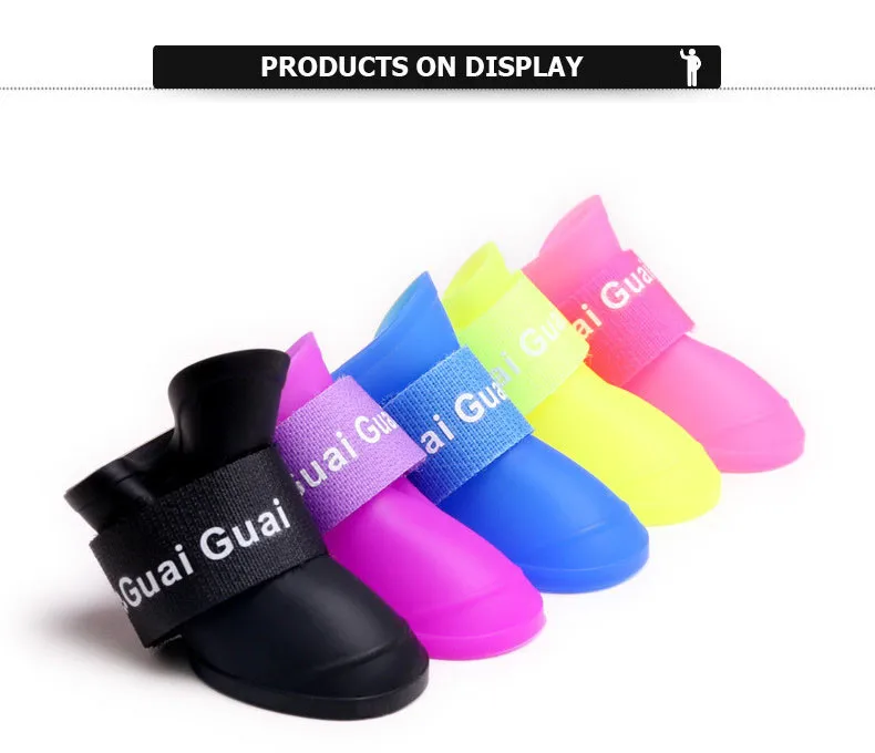 Fashion Waterproof Dog Shoes Solid Color Outdoor Rain Shoe For Dogs Pet Boots No Slip Anti Skid 4PCSSET Size S M L 5Colors 1206
