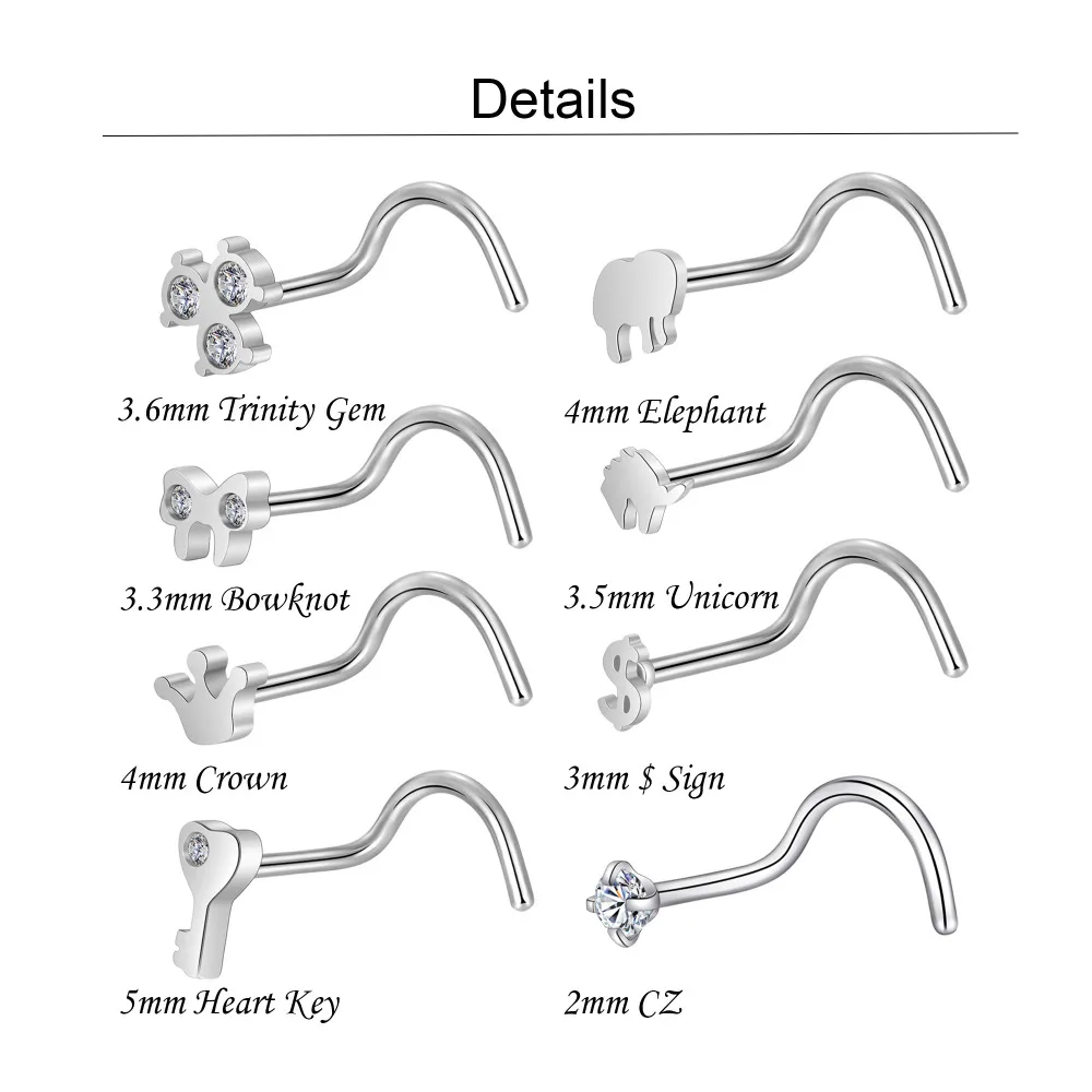 GAGABODY 20 г нос винт ключ животное Единорог нос шпильки Милая Корона ноздри обруч Нос кольцо пирсинг ювелирные изделия серебро