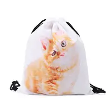 3D милые кошки сумки с принтом на шнуровке рюкзаки Cinch Sack с животным узором рюкзаки для женщин