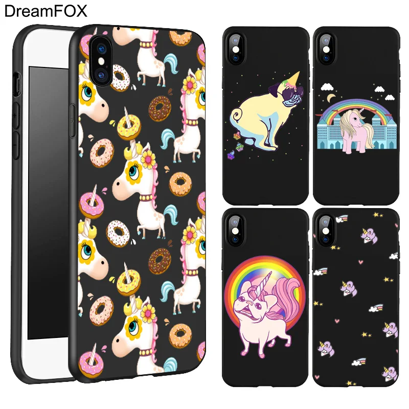 DREAMFOX L281 Fashion Cute Unicorn Black Soft TPU Silicone