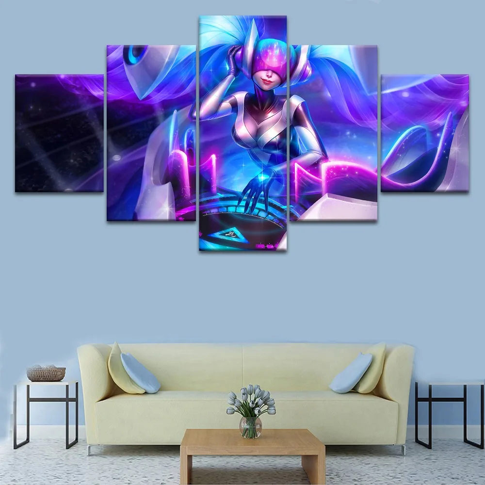 melhor Peças HD Impressão Pintura Da Lona quadro 5 League of Legends SONA DJ Tipo Modular Casa Cartaz Decorativo Quarto Sala de estar