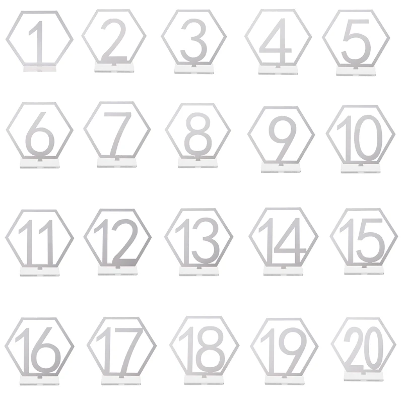 

1-20 Sign Acrylic Hexagon Number Wedding Standing Mirror Silver Table Decoration