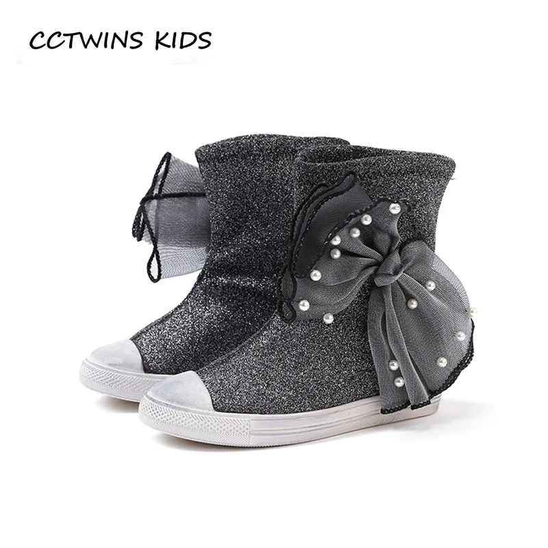 

CCTWINS KIDS 2018 Autumn Girl Fashion Pearl Mid Calf Boot Children Butterfly Boot Baby Brand Black Shoe Toddler CF1513