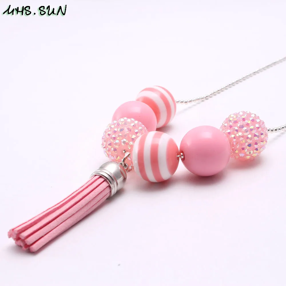 BN600-1 (3),$1.8-1PC,50g.Children Chunky Beads Necklace Kids Girls Pink Beads Tassel Pendants Jewelry Toddler Fashion Chunky Bubblegum Necklace 