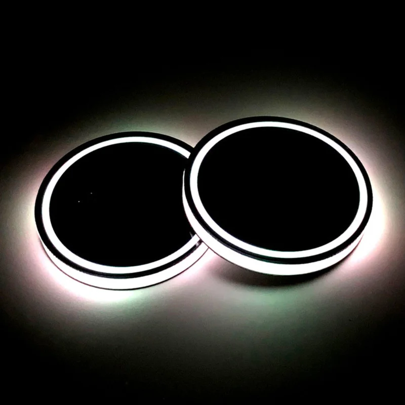 

2 Pcs USB Charging Car Bottom Mat Cover Cup Holder with LED Light Lamp Bottle Drinks Coaster Car Accessories Auto Interior Parts