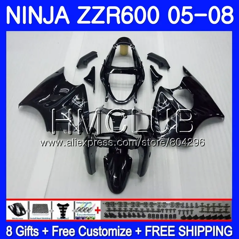 Кузов для Kawasaki NINJA 600CC ZZR600 05 06 07 08 34HM. 26 ZX600CC ZZR-600 ZZR 600 2005 2006 2007 2008 Обтекатели серебристо-пламя