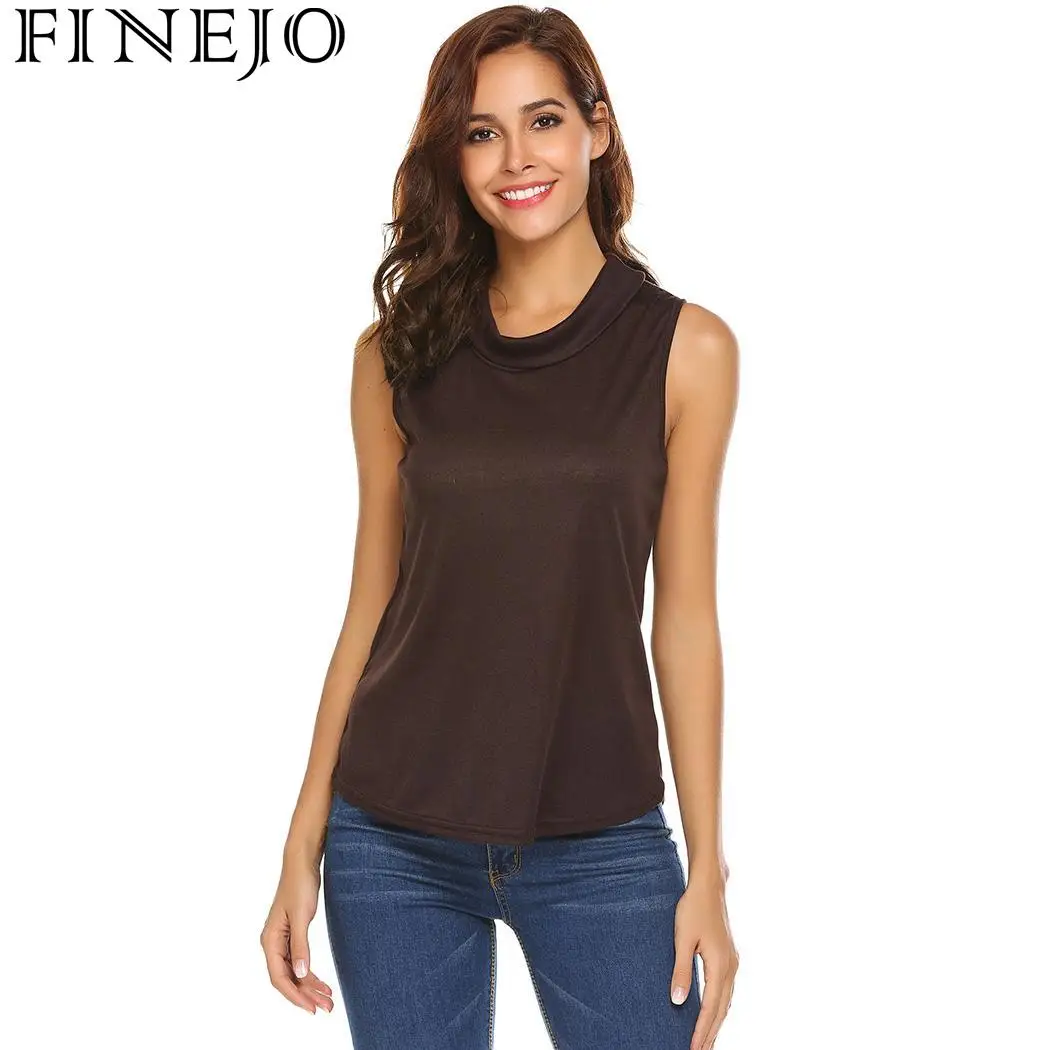 Finejo Sleeveless Casual Draped Cowl Neck Women Tank Top In Tank