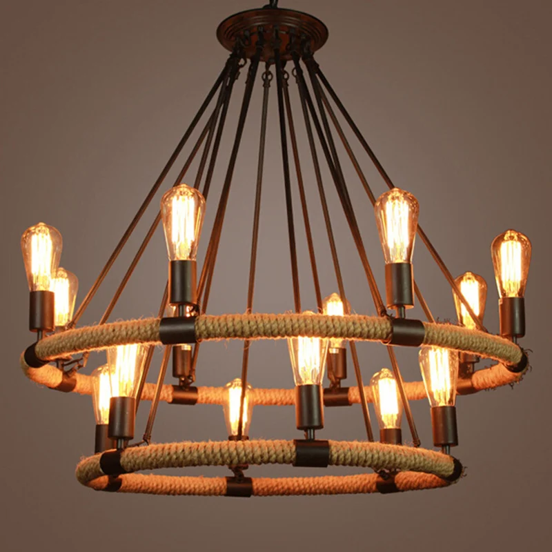 

Vintage Industrial Hemp Rope Pendant Light Retro Droplight Suspended Hanging Lamp for Cafe Bar Loft Pastoral Clothing Store