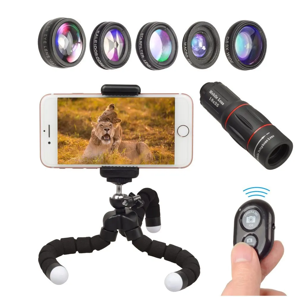 

APEXEL 8in1 Phone camera Lens Kit Fisheye Wide Angle macro 18X telescope Lens for iphone xiaomi samsung galaxy android phones