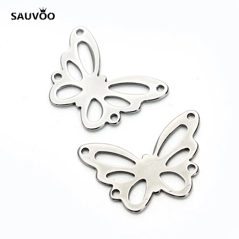 

SAUVOO 5pcs/lot Stainless Steel Butterfly Animal Charms Pendans 25*38mm Hollow out for DIY Necklace Jewelry Making Findings