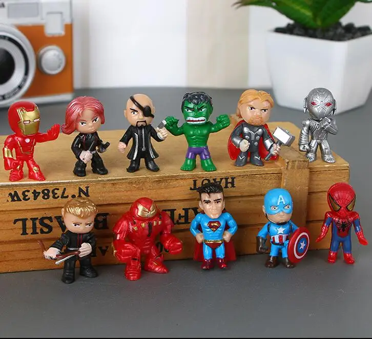 

12pcs/lot The Avengers 3 Miniatures Marvel PVC Action Figures Spiderman Figurines Kids Toys hulk Captain America superman batma