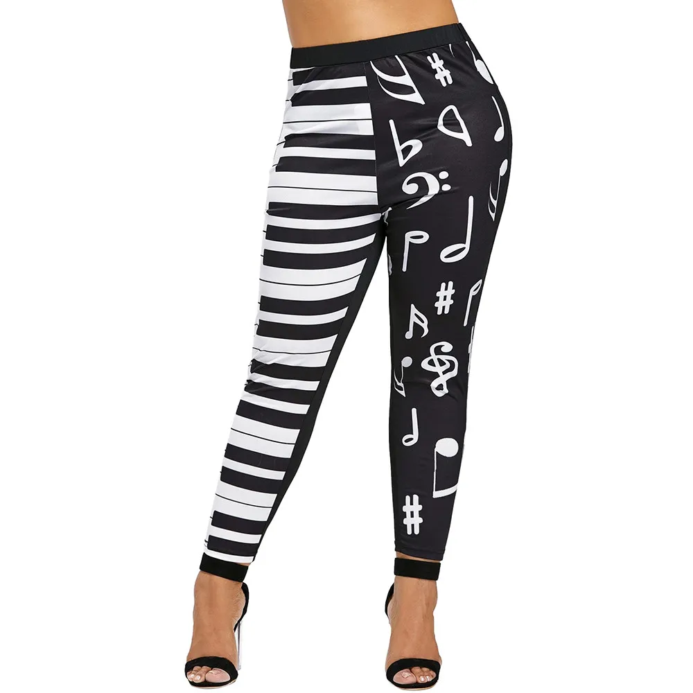 

Hxroolrp Workout Leggings Polyester Mid Wasit Plus Size Music Note Print Casual Skinny Trouser Gym Clothing Jeggings Fitness 10