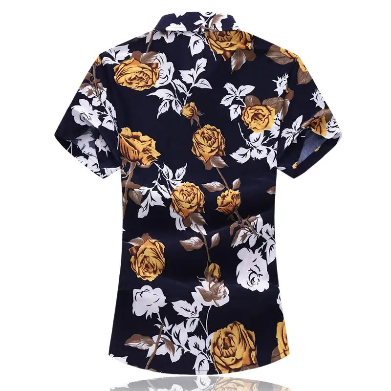 Растительная рубашка с цветами для мужчин, гавайская рубашка с цветочным принтом, Мужская одежда Повседневная летняя блуза для мужчин с коротким рукавом, красный, желтый