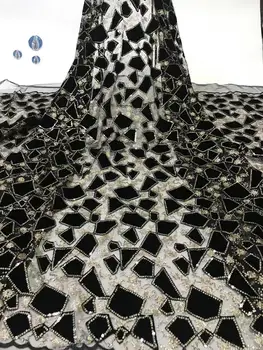 

NEW African Lace Fabric, French Sequins Net Lace Noble Gold Sequins Fabrics High Quality African Black Tulle Sequins Lace Fabric