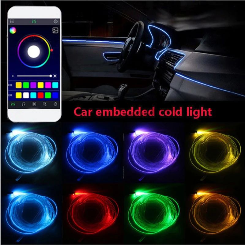  6 M RGB Fiber Optic Atmosphere Lamps Car Interior Ambient Light Decorative Dashboard Door Remote Co - 4000043695719