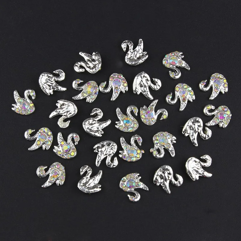 10 Pcs/Lot 3D Beauty Swan Design Stud Supplies Crystal AB Rhinestones For Manicure DIY Charms Nail Art Decorations TN925