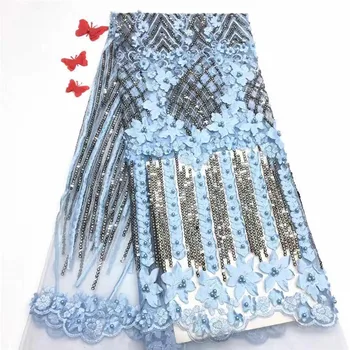 

Nigerian Lace Fabric 2019 High Quality Beads African Tulle Lace Fabric With 3D Flower Sequins French Net Lace For Wedding Dress