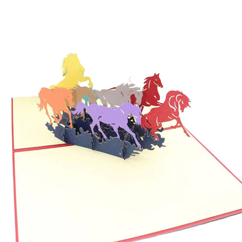 Greeting card 3D лазерная резка ручной работы искусство каллиграфии красочные скачущие лошади бумага Пригласительные открытки бизнес-подарок - Цвет: Greeting card