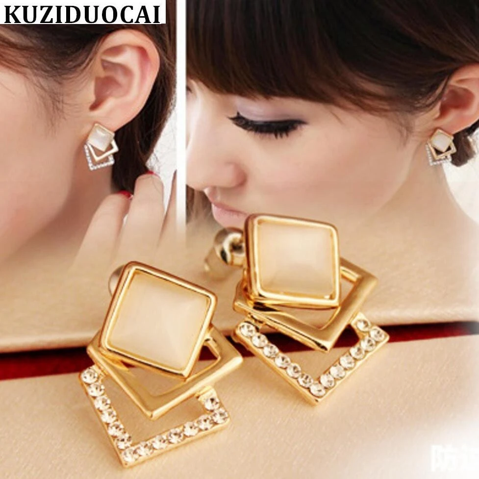 

Kuziduocai New Fashion Jewelry Beautiful Pierced Rhinestone Opal Statement Stud Earrings For Women Gift Brincos Pendientes E-100