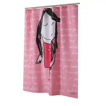 

Cartoon Girl Pink Shower Curtain Grey Building Waterproof Polyester Fabric Bathroom Curtain For Home Decoration