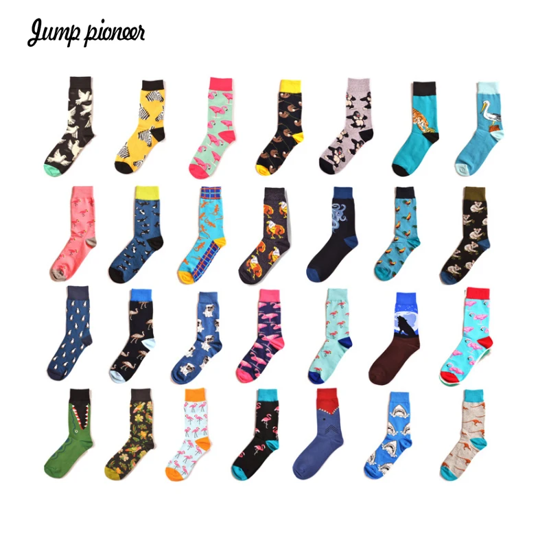 

Jump Pioneer Fashion Socks Men Cotton Socks harajuku Shark Crocodile Zebra Bird Pattern Colorful Casual Happy Crew Socks