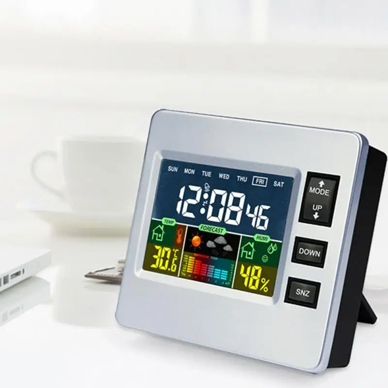 

New silver black LCD display square Multi-function Alarm Clock Mute Cock Bedside Clock