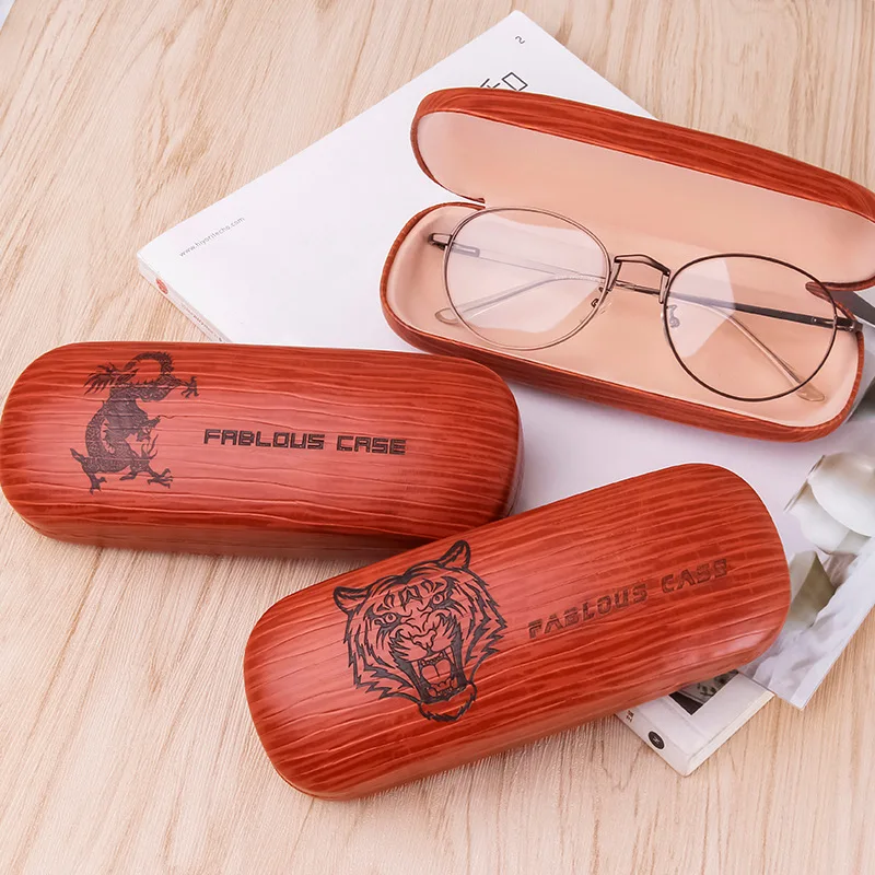 

Fashion Leather Metal Myopia Retro Wood Grain Eyeglasses Box Creative Personality Portable Sunglasses Storage Glasses Case