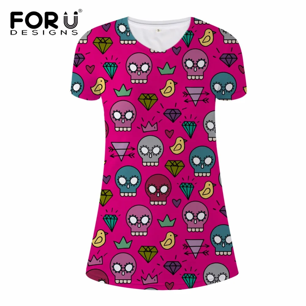 

FORUDESIGNS Cute Cartoon Skull Printed Women Dress 3D Punk College Girls Short Summer Dress Ukraine Fashion Casual Slim Dress