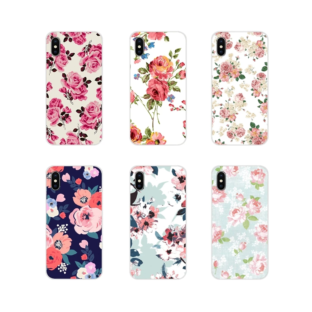 

For Apple iPhone X XR XS MAX 4 4S 5 5S 5C SE 6 6S 7 8 Plus ipod touch 5 6 Rose Pink Flowers Print Art Soft Transparent Skin Case