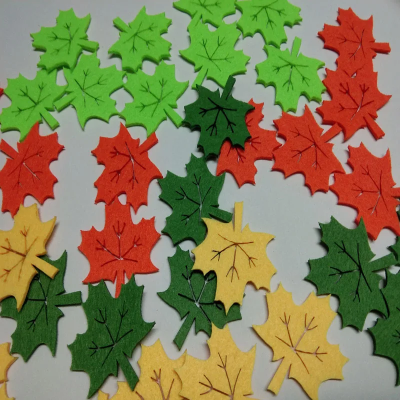 

OKRA 40pcs Felt Maple Leaf DIY Decorative kindergarten leafs kids garden Patch applique leaves handmade non-woven handcraft
