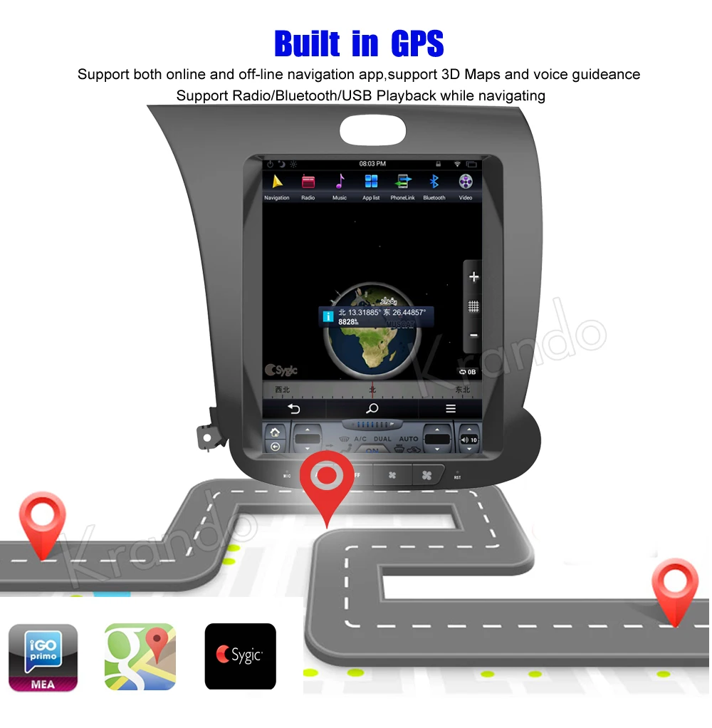 Best Krando Android 8.1 10.4" Tesla Vertical touch screen car dvd audio radio multimedia system for Kia K3 gps navigation player 2