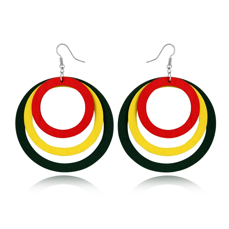 

1Pair 2017 Long Handmade Wooden Hollow Big Round Earing Women Boho Multilayer Dangle Female Drop Earring Jewelry E620