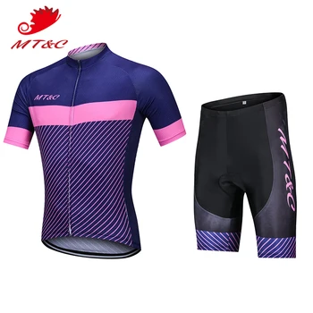 

MT&C Purple Pink Stripes Women Cycling Jersey Set Breathable Clothes Quick Dry 9D Gel Pad Bicycle Summer Sportswear Bike Clothes