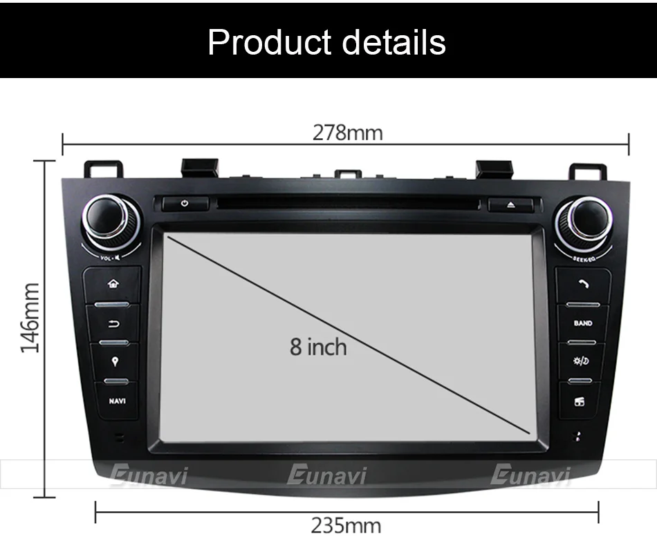 Cheap Eunavi 8" HD Screen 2 din Android 9.0 Quad Core Car DVD Player for 2010 2011 2012 2013 MAZDA 3 stereo radio GPS Navigation wifi 28