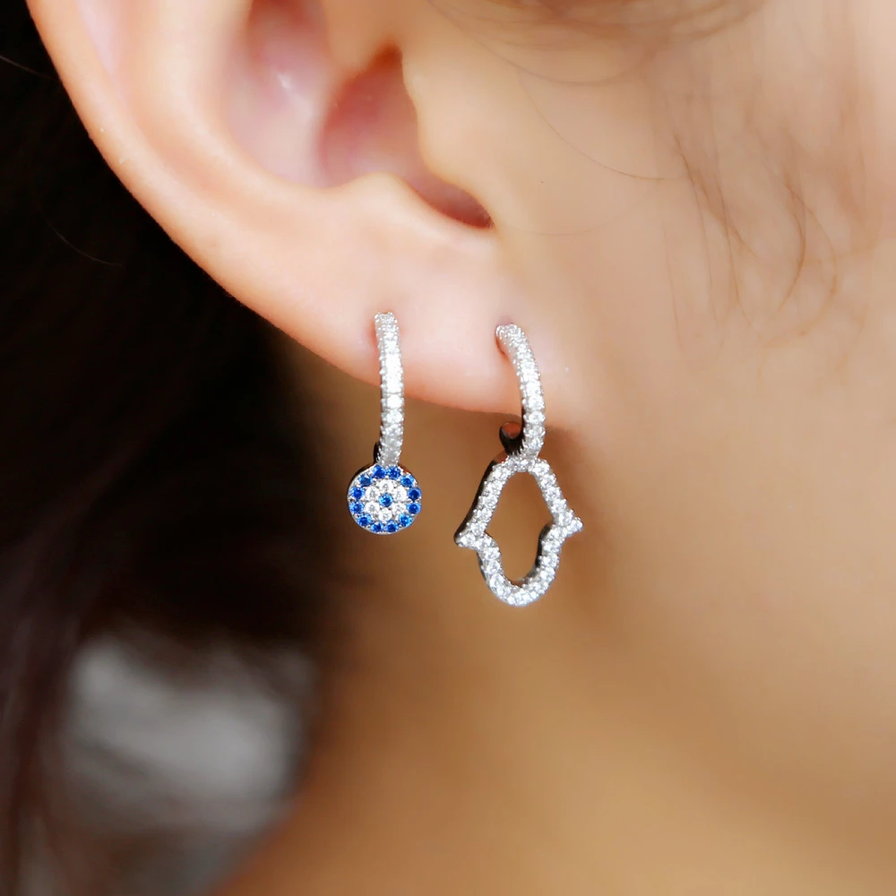 So Chic Jewels 925 Sterling Silver Hamsa Ear Studs 