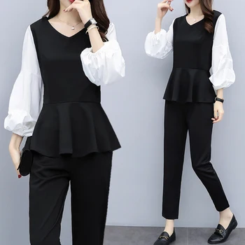 

Plus Size 5xl Casual Two Piece Set Top And Pants Fashionable V-neck Thin Women's Suit Elegant Wild Ensemble Femme Survetement