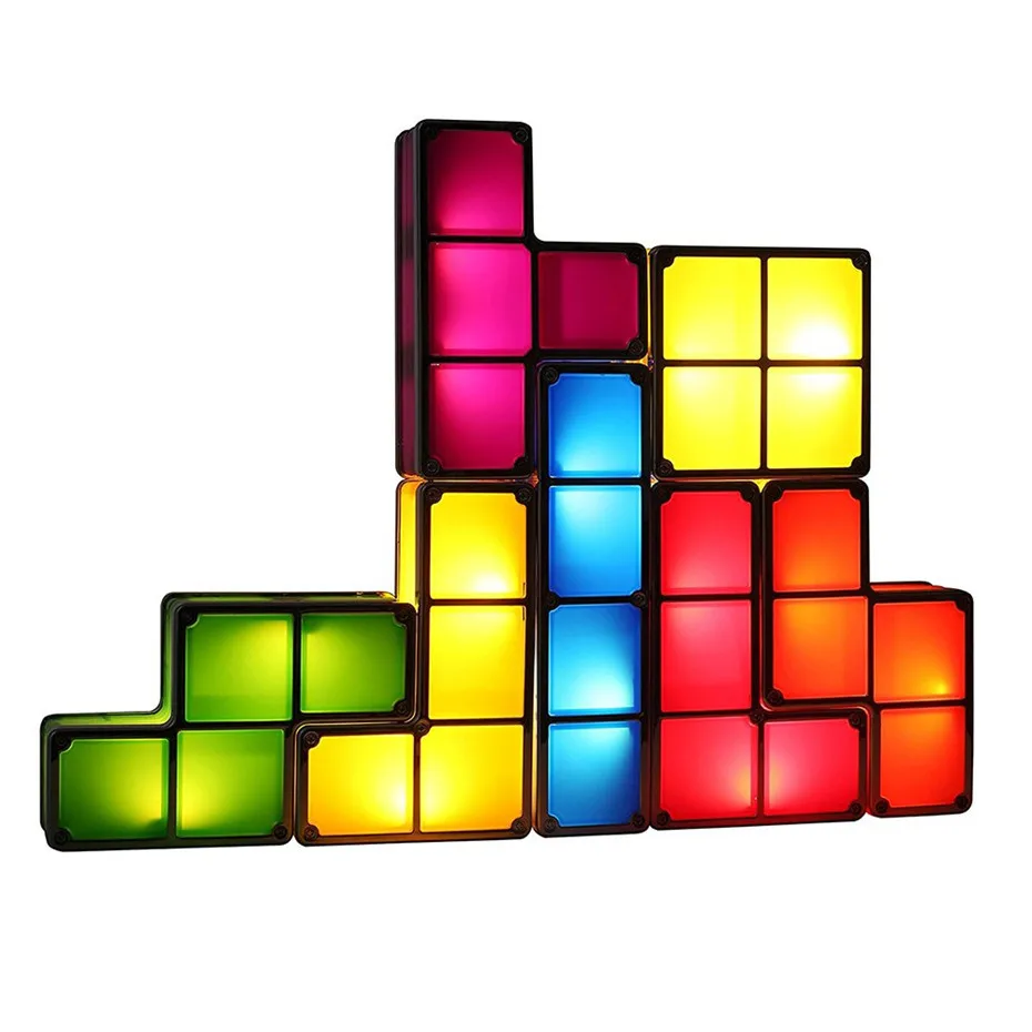 DIY Tetris светильник-головоломка, Штабелируемый светодиодный настольный светильник, конструктор, блок, Ночной светильник, ретро игровая башня, детский Красочный светодиодный светильник