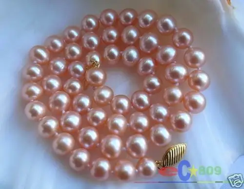 

Hot selling free shipping******AAA++17" 9MM PINK ROUND FW CULTURED PEARL NECKLACE 14K