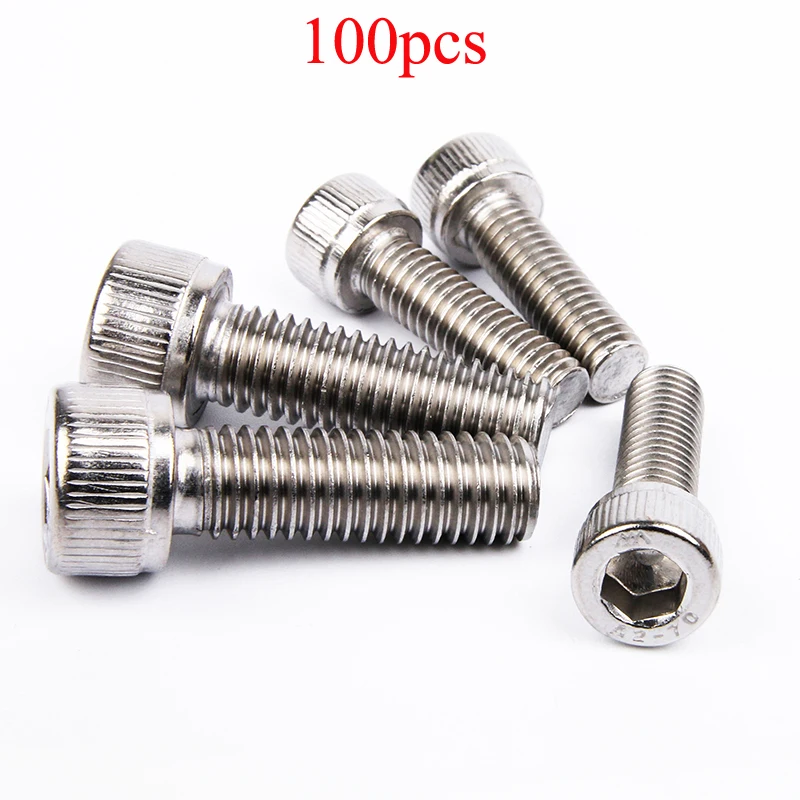 100PCS 304 Stainless Steel Inner Hexagon Screw M3*8 M3*10 M3*12 M3*25