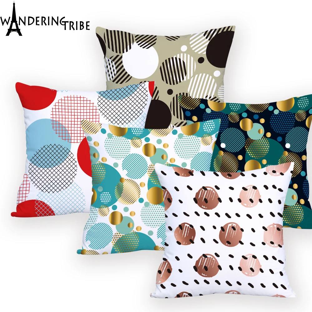 

Circle Geometirc Cushion Covers Colorful Decorative Designer Cushion Cover Stripe Pillows Rectangular for Sofa New Variety