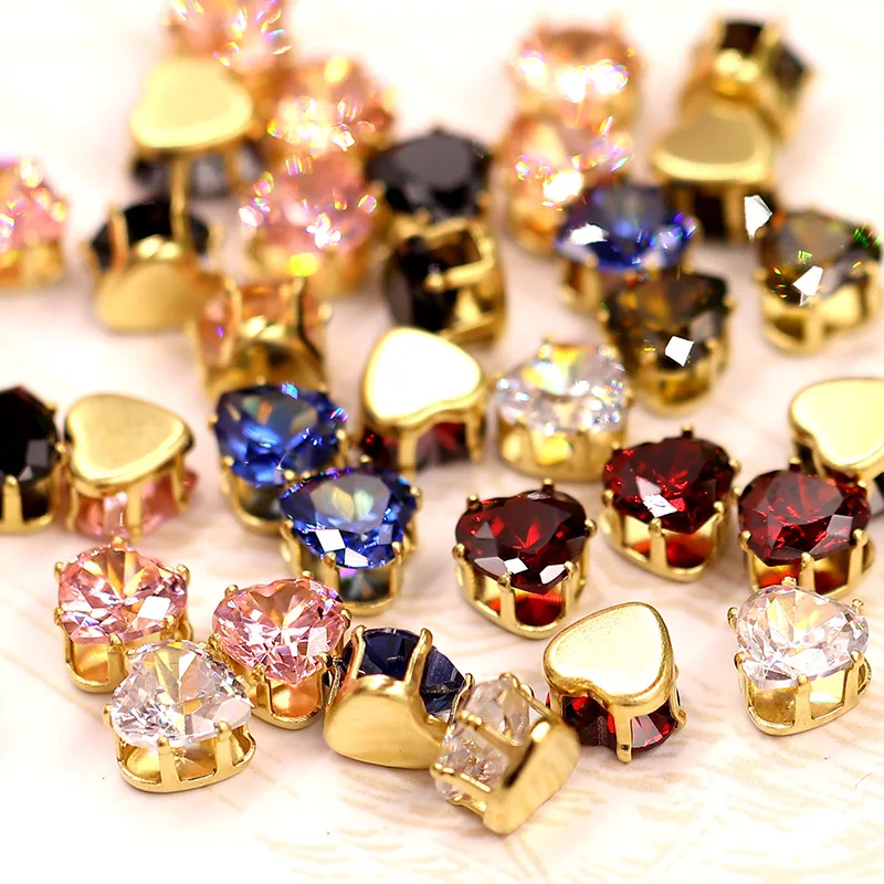 

8mm 20pcs Heart shape Multicolour Top quality Natural zircon,Super flash sew on stones with ,diy/Jewellery accessories