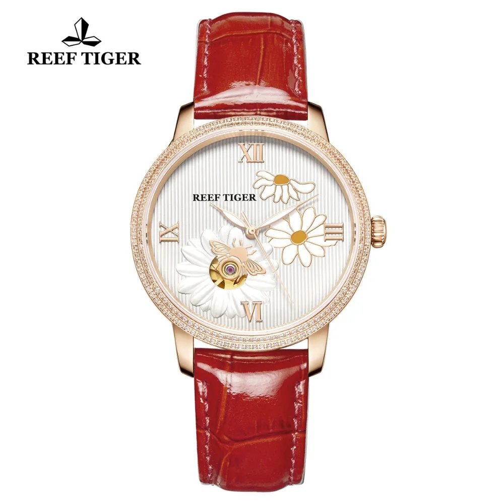 Reef Tiger/RT Топ Бренд роскошные женские часы розовое золото автоматические Relogio Feminino