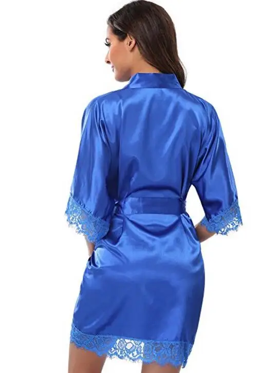 Plus Size Lace Patchwork Bride Bridesmaids Robe Women Silk Wedding Party Kimono Robes Nightgown Sleepwear