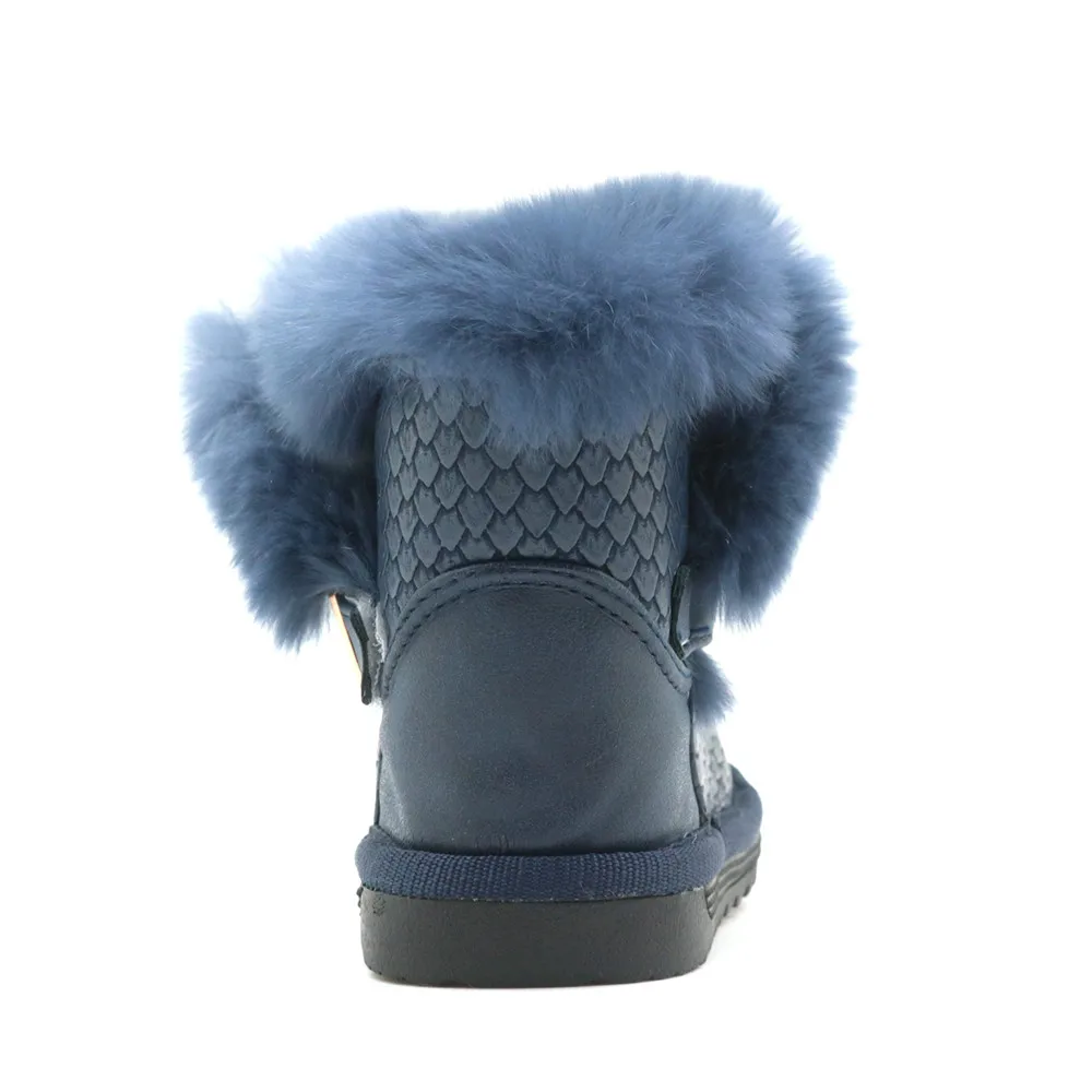 Apakowa/Новинка; зимние ботинки для маленьких девочек с натуральным мехом; модные ботинки для девочек из водонепроницаемого плюша; зимняя обувь из искусственной кожи