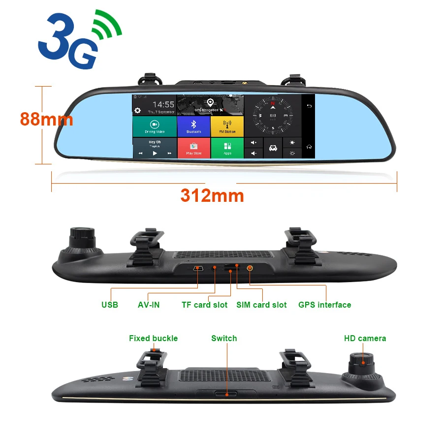 Зеркало видеорегистратор TOPSOURCE 6 86 дюйма 3G GPS DVR навигация двойной объектив камера