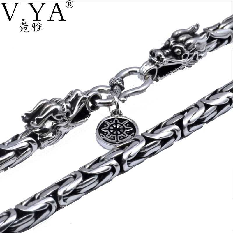 Ожерелье из чистого серебра пробы, ожерелье из стерлингового серебра 925 пробы с застежкой в виде головы дракона, тайское серебряное ожерелье, HYN03