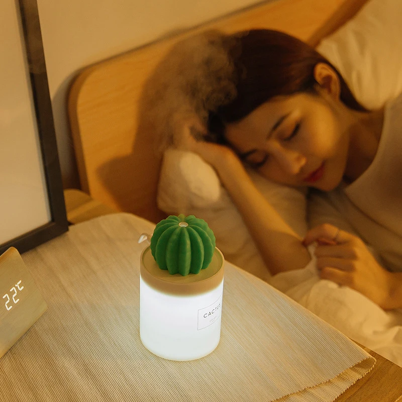 

1PC USB Cool Mist Humidifier With Night Light Cactus Humidifier For Bedroom Home Office Car With Timed Auto Shutdown Mini Size