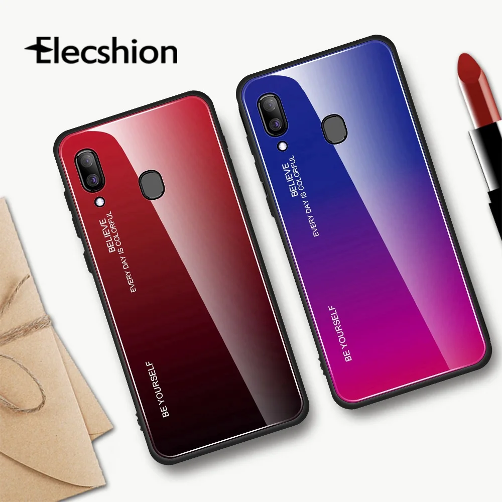 Gradient Phone Case For Samsung Galaxy S8 S9 S10 Plus Smart Accessories S10e Note 9 8 Tempered Glass Hard Bumper Shell | Мобильные